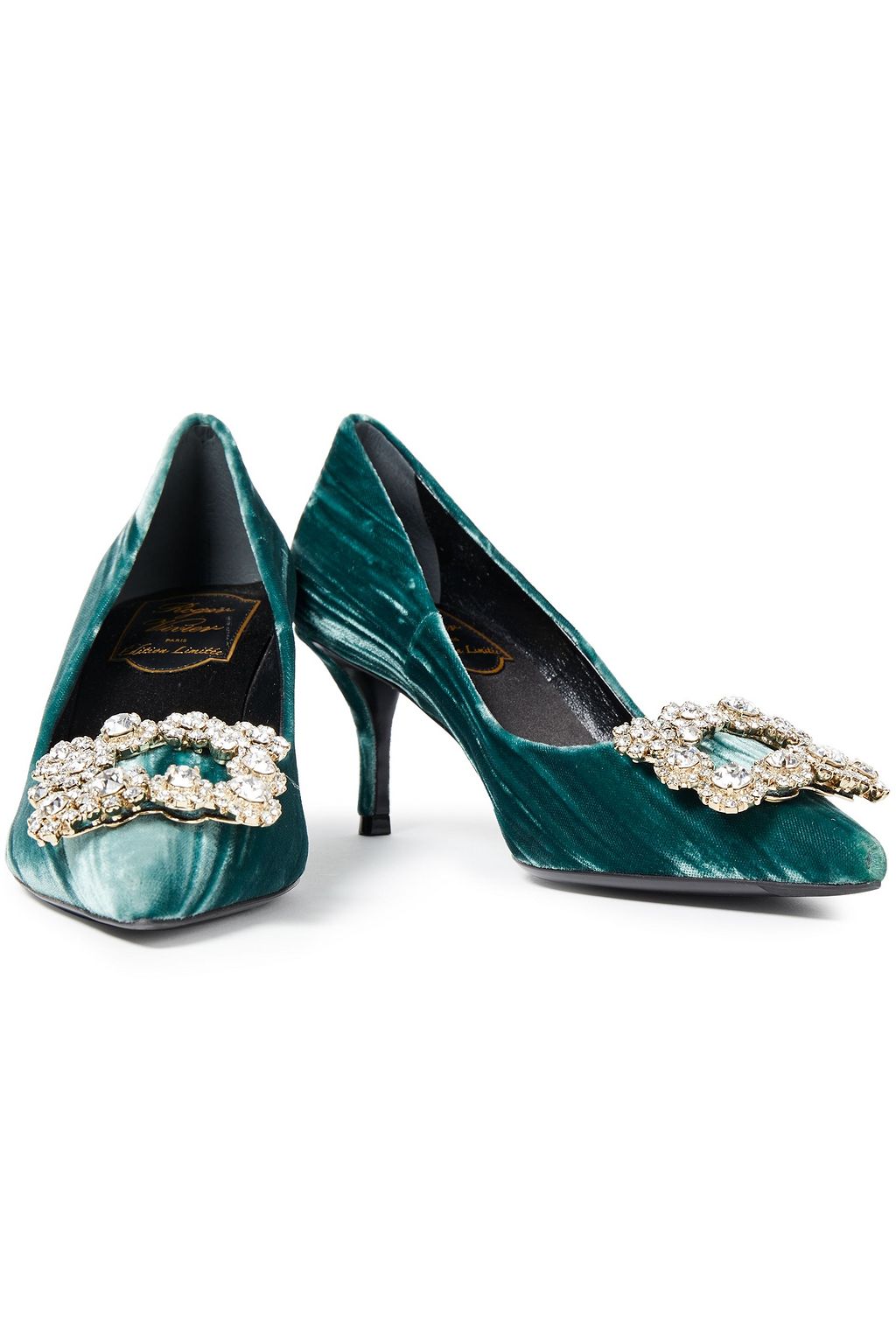 ROGER VIVIER Flower Strass crushed-velvet pumps