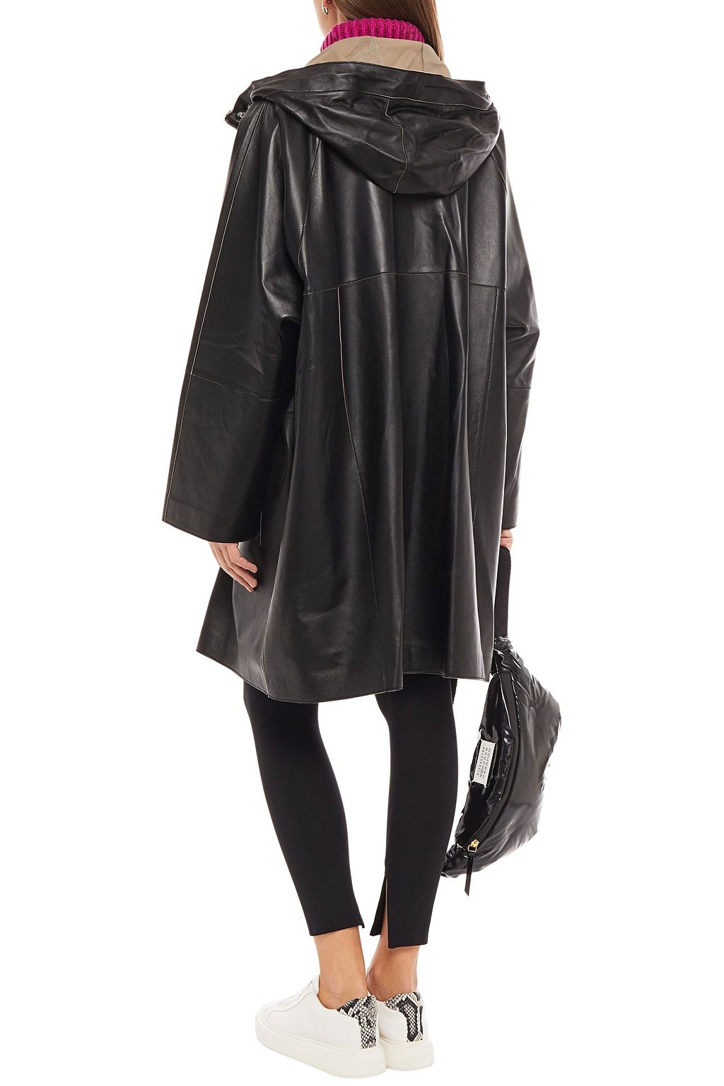 STAND STUDIO Oversized leather hooded coat