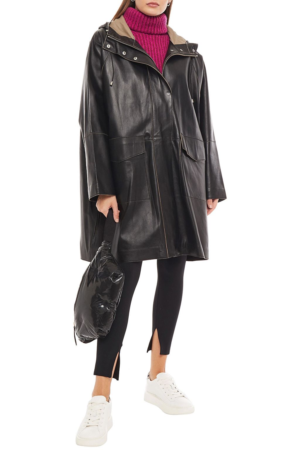 STAND STUDIO Oversized leather hooded coat