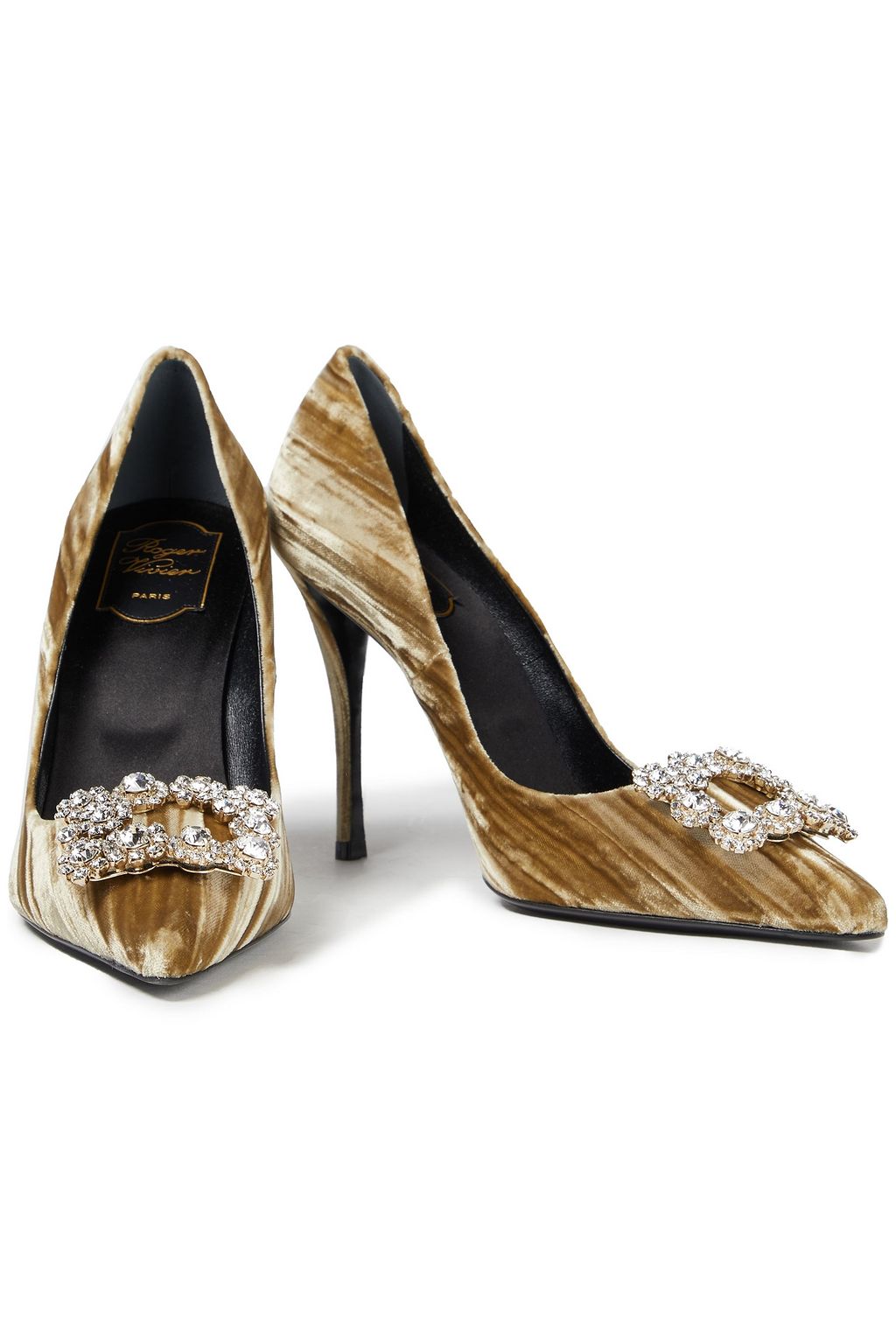 ROGER VIVIER Sin 100 crystal-embellished crushed-velvet pumps