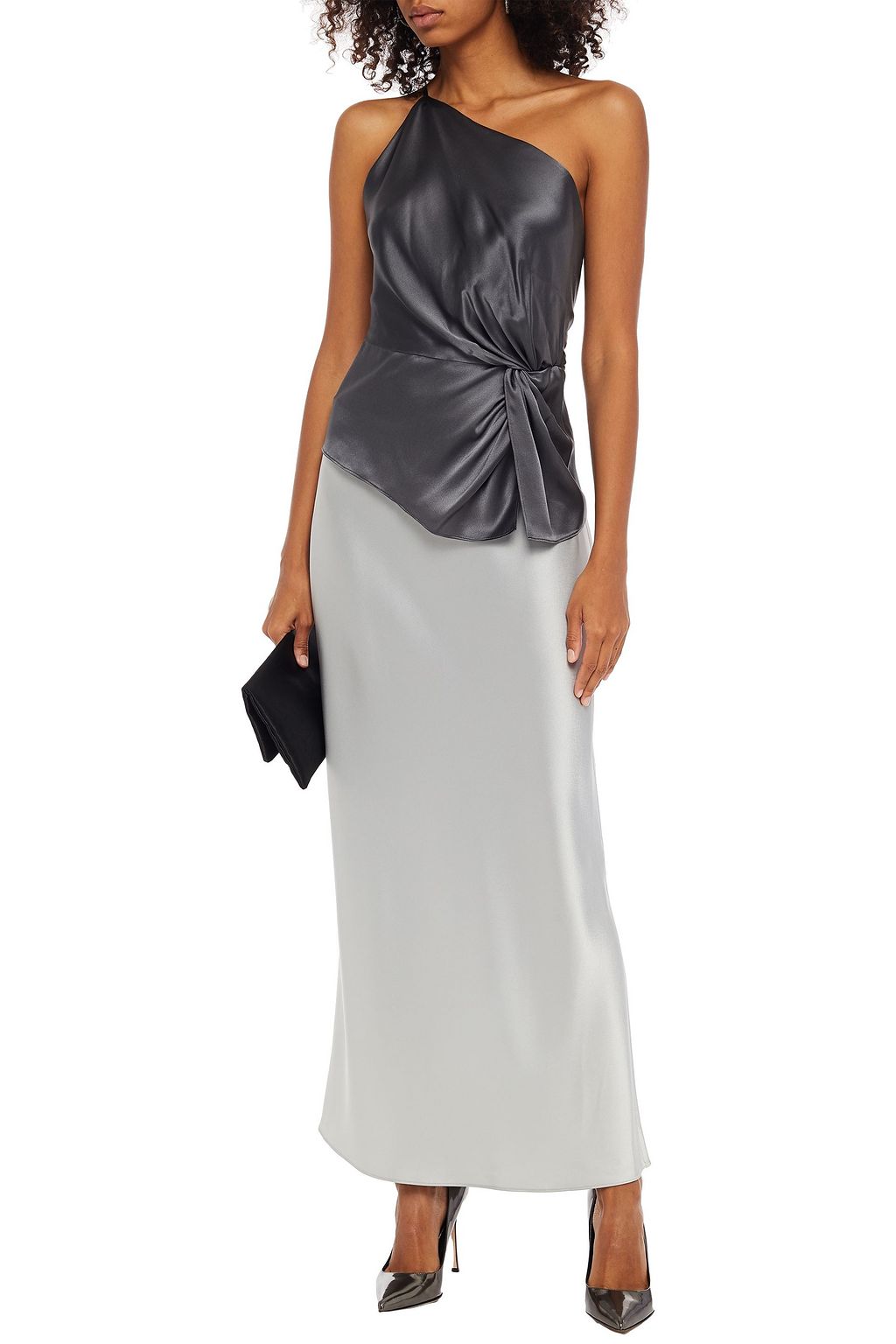MICHELLE MASON One-shoulder twisted silk-satin top