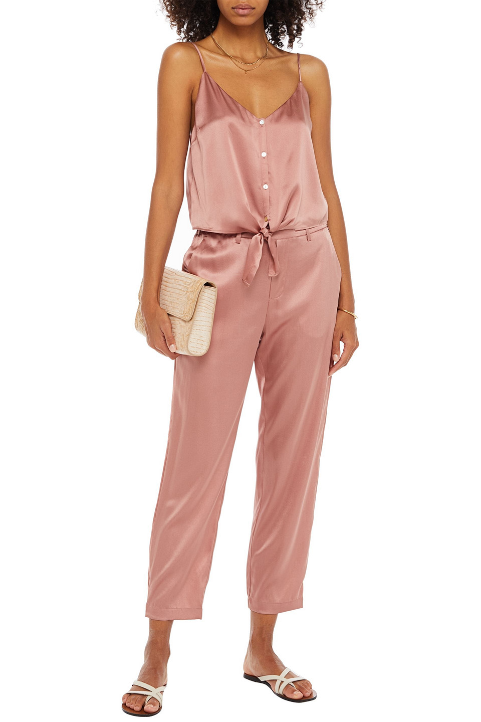 Cami Nyc Julie Knotted Silk-satin Top In Pink