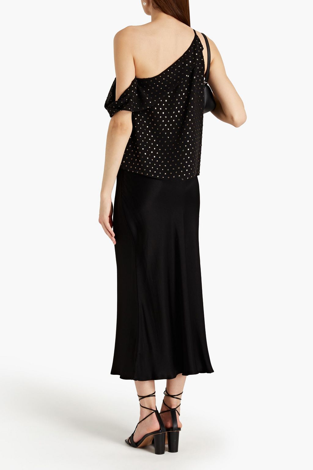 MICHELLE MASON Off-the-shoulder draped polka-dot silk-voile top