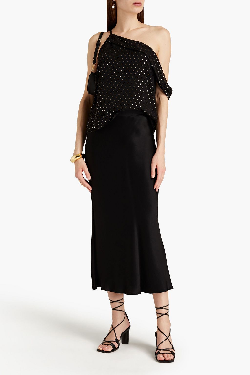 MICHELLE MASON Off-the-shoulder draped polka-dot silk-voile top