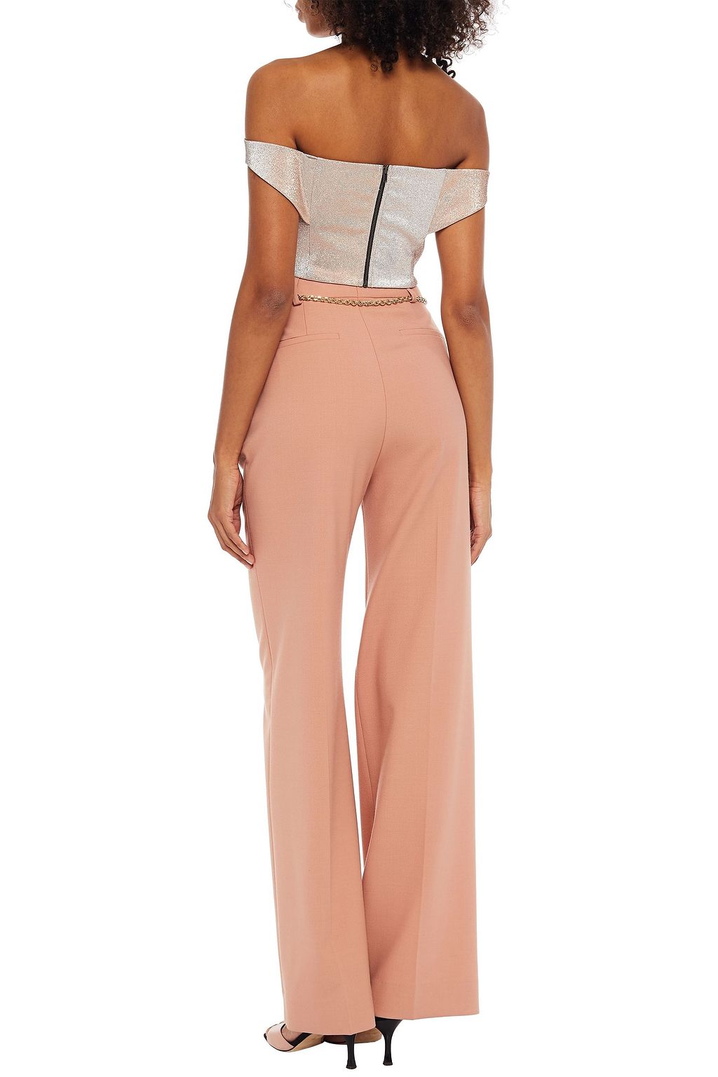MICHELLE MASON Off-the-shoulder cropped metallic cotton-blend top
