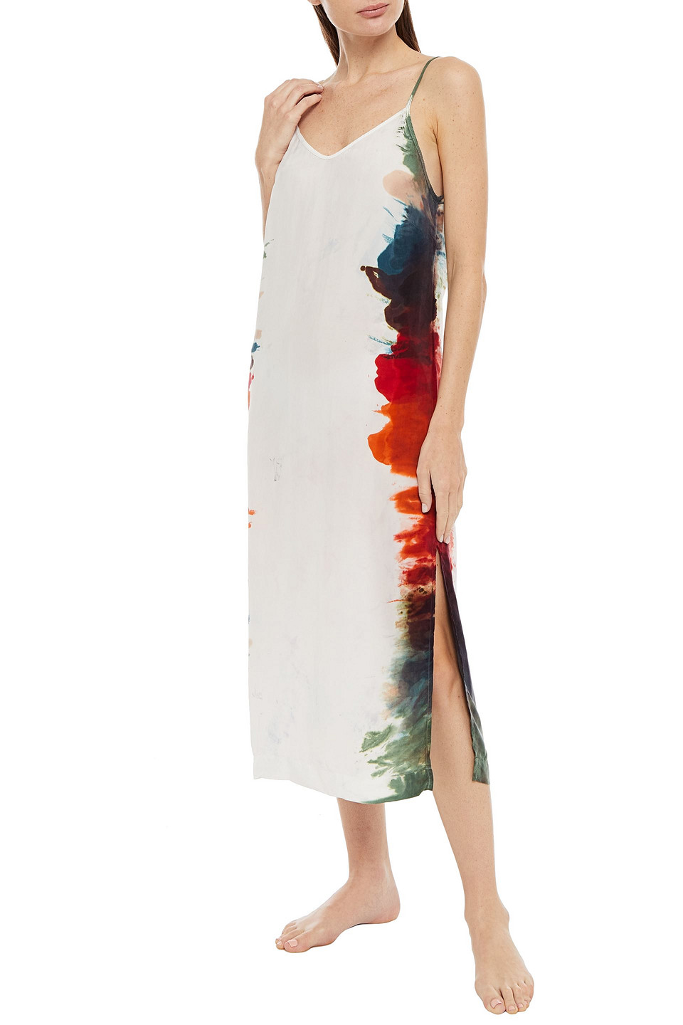 Stateside Printed Cupro Midi Slip Dress In White