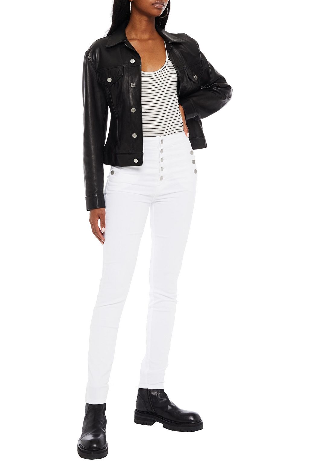 J BRAND Button-detailed high-rise skinny jeans