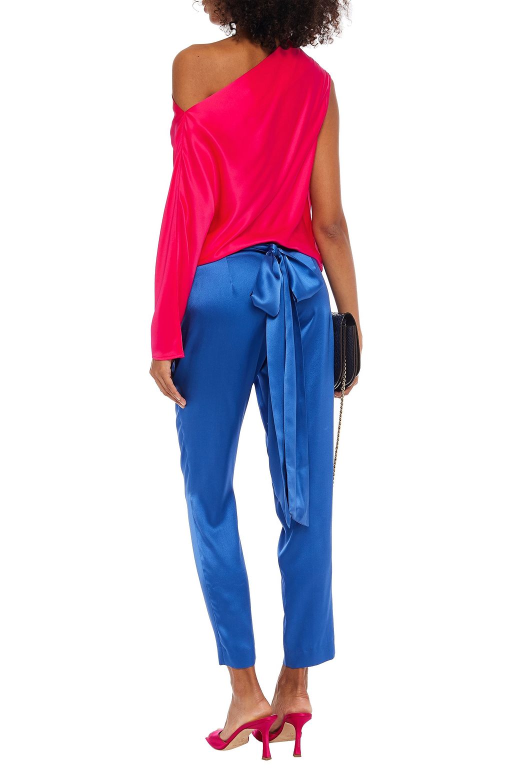 MICHELLE MASON Off-the-shoulder draped silk-charmeuse top