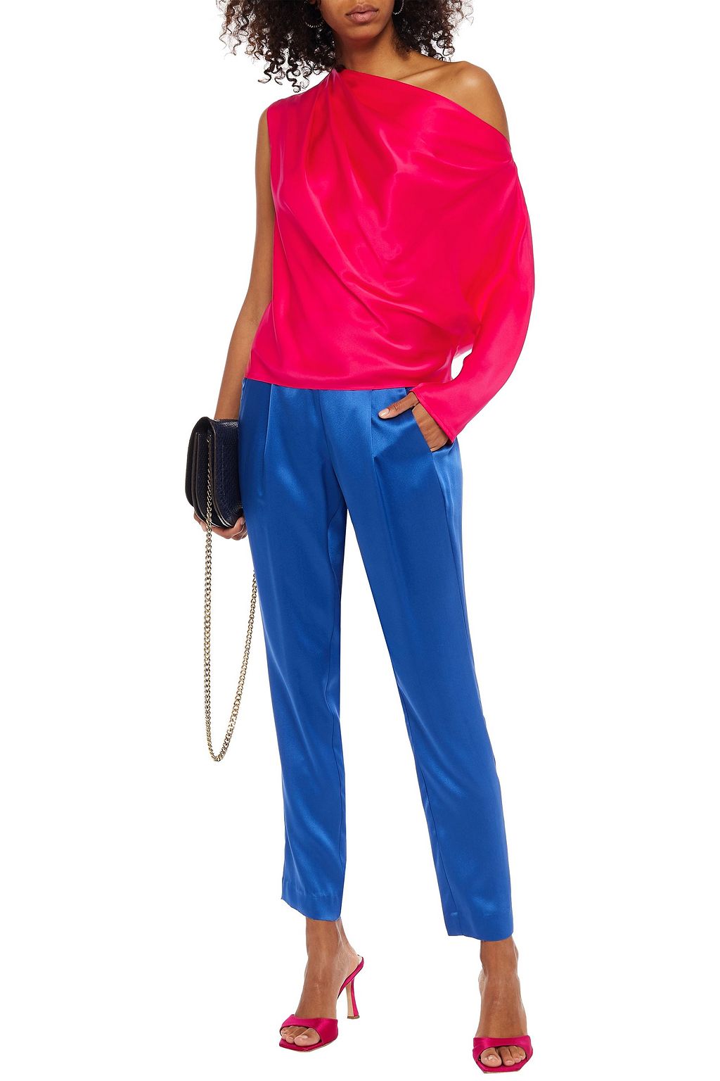 MICHELLE MASON Off-the-shoulder draped silk-charmeuse top