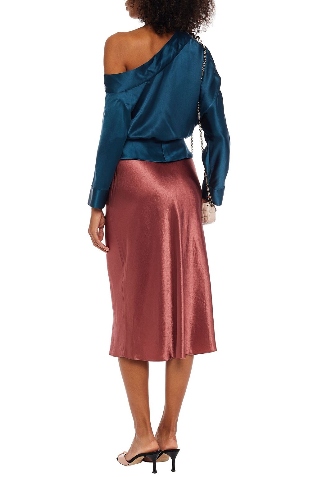 MICHELLE MASON Off-the-shoulder silk-charmeuse wrap top