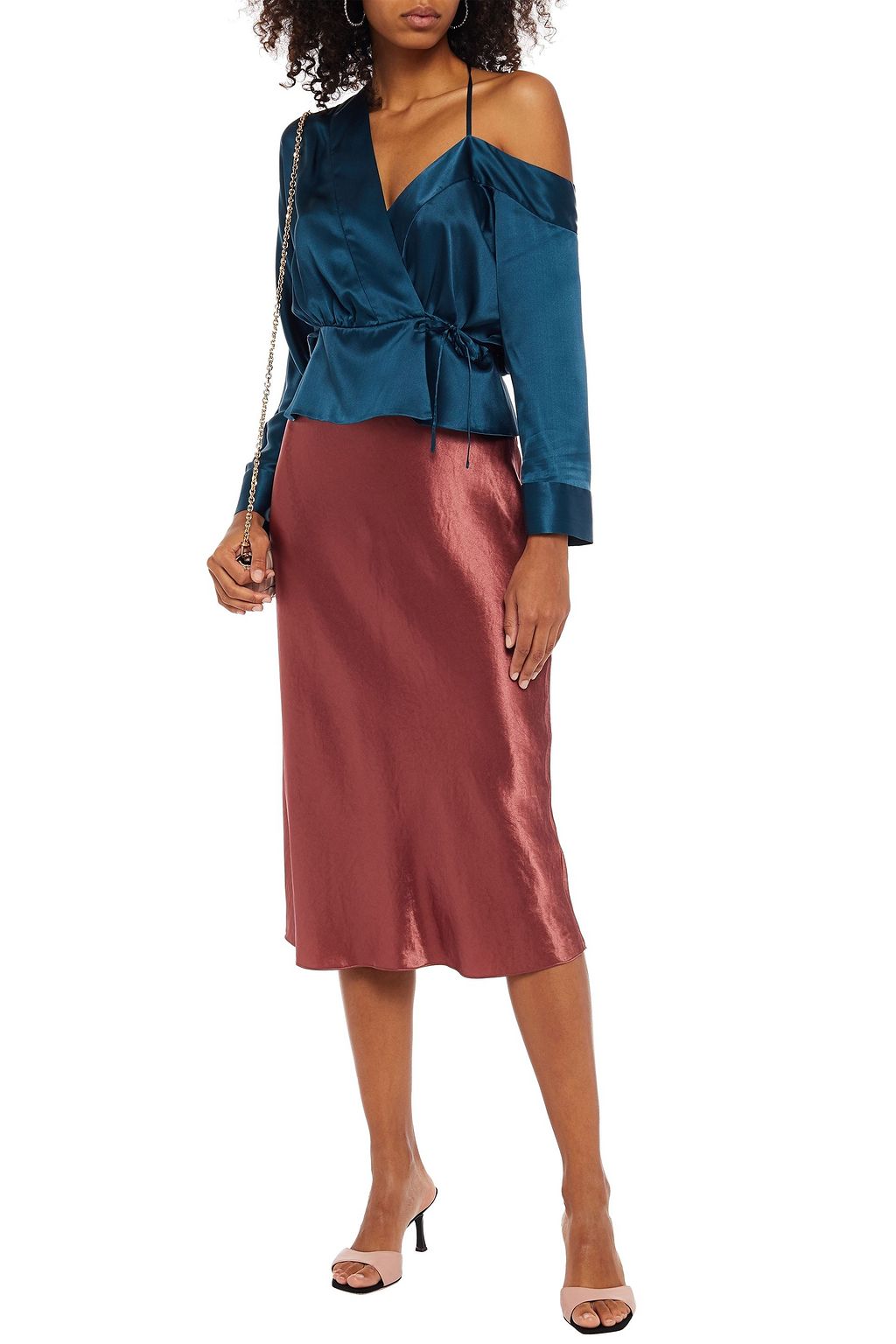 MICHELLE MASON Off-the-shoulder silk-charmeuse wrap top