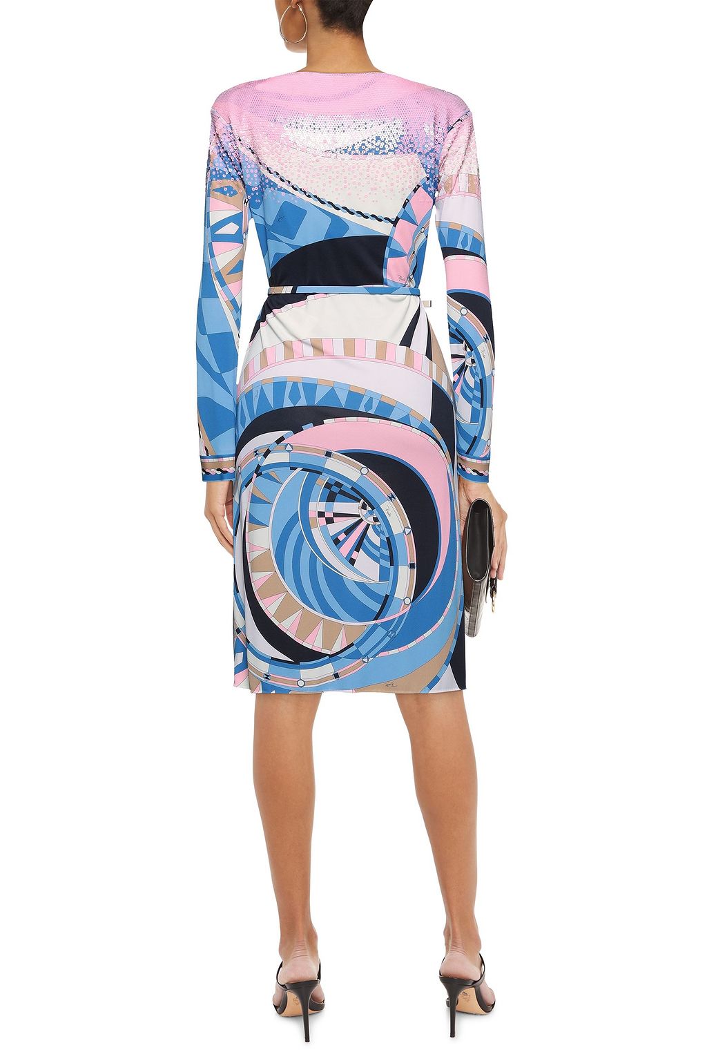 PUCCI Belted embellished printed jersey dress