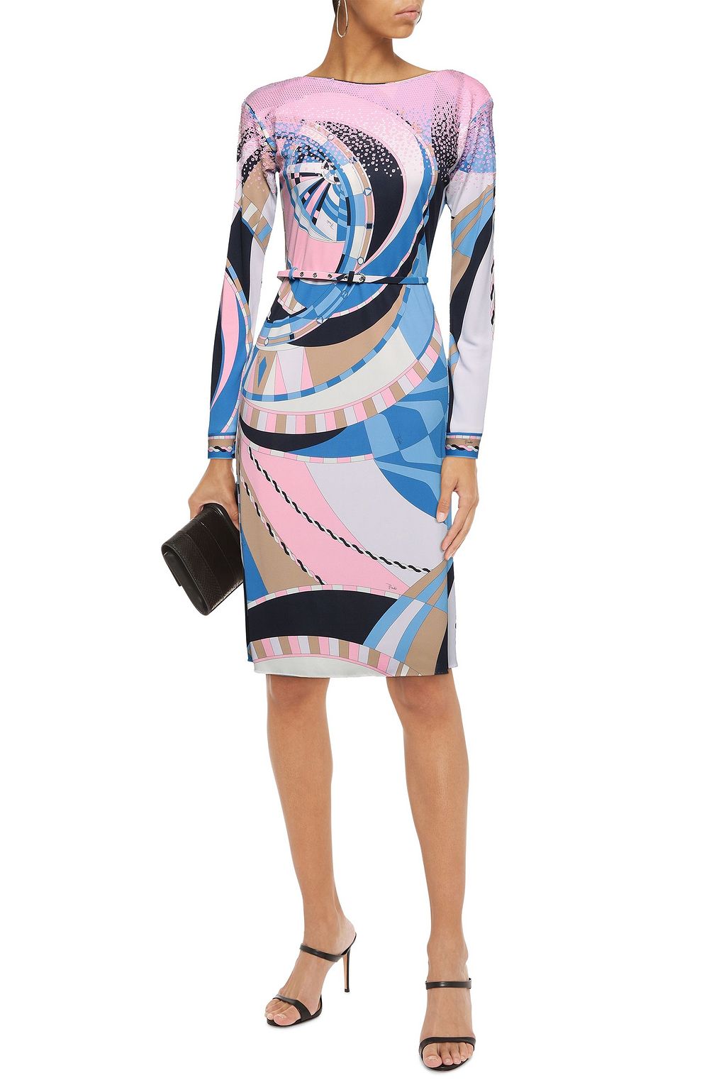PUCCI Belted embellished printed jersey dress
