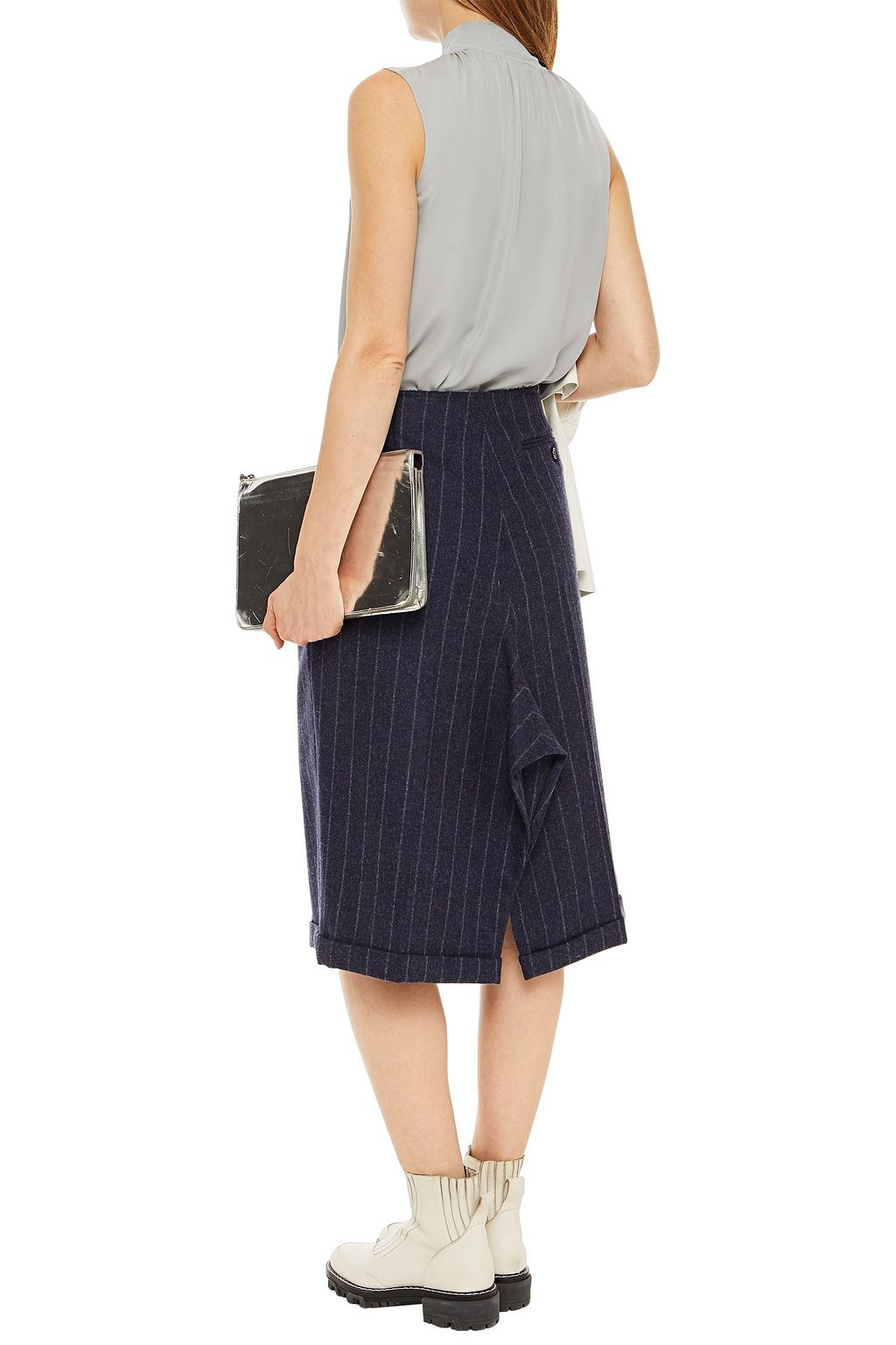 MAISON MARGIELA Pleated pinstriped brushed wool-felt skirt