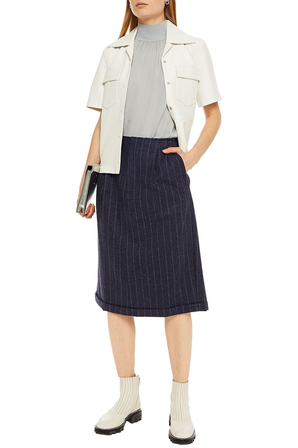 MAISON MARGIELA Pleated pinstriped brushed wool-felt skirt