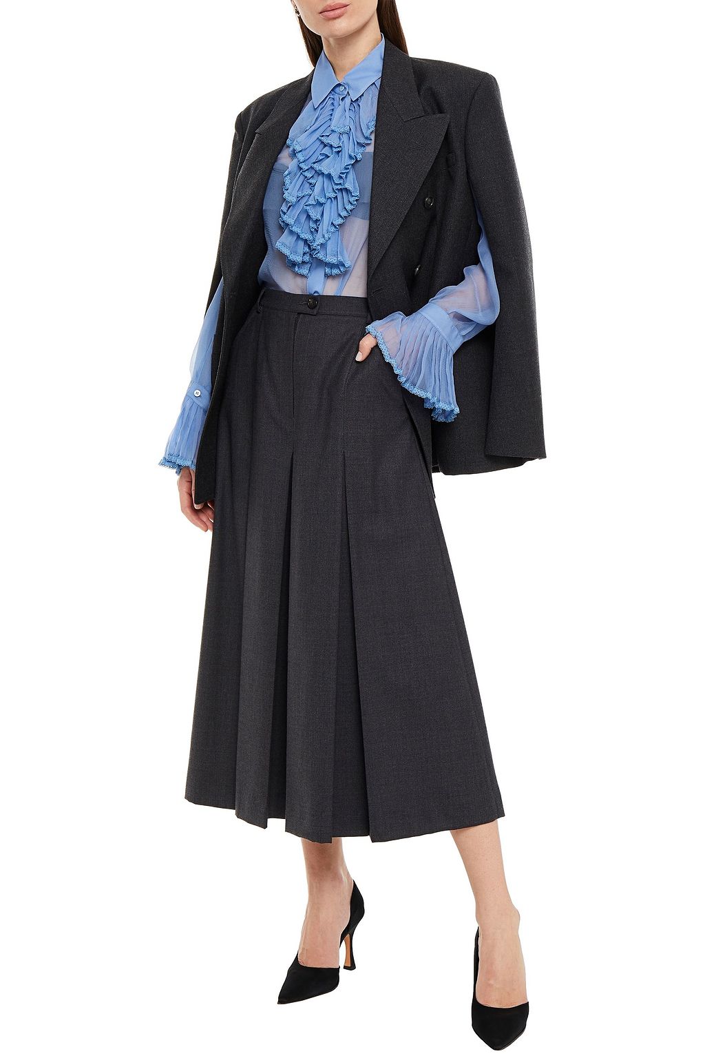 MAISON MARGIELA Culottes aus Twill aus einer melierten Wollmischung mit Falten