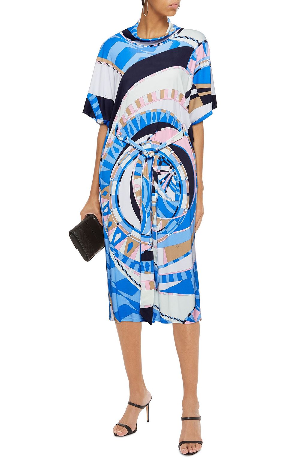 PUCCI Belted draped printed jersey midi dress
