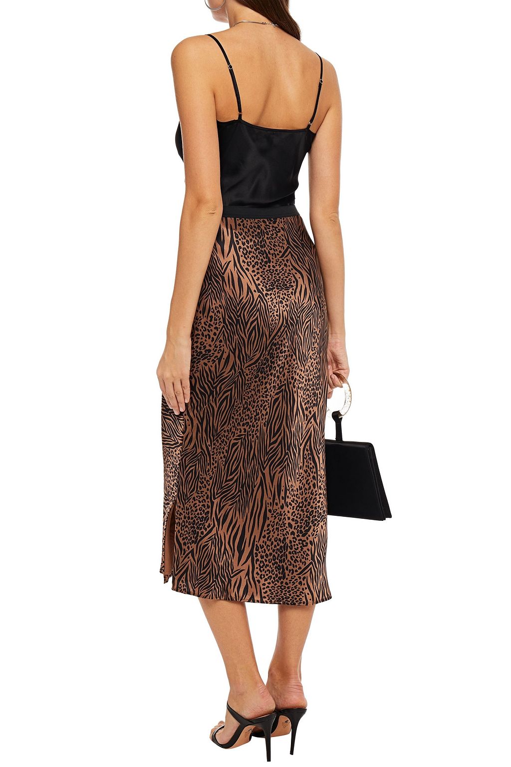CAMI NYC Jessica tiger-print silk-satin midi skirt