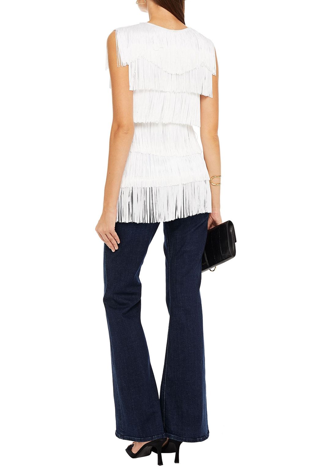 NORMA KAMALI Tiered fringed jersey top