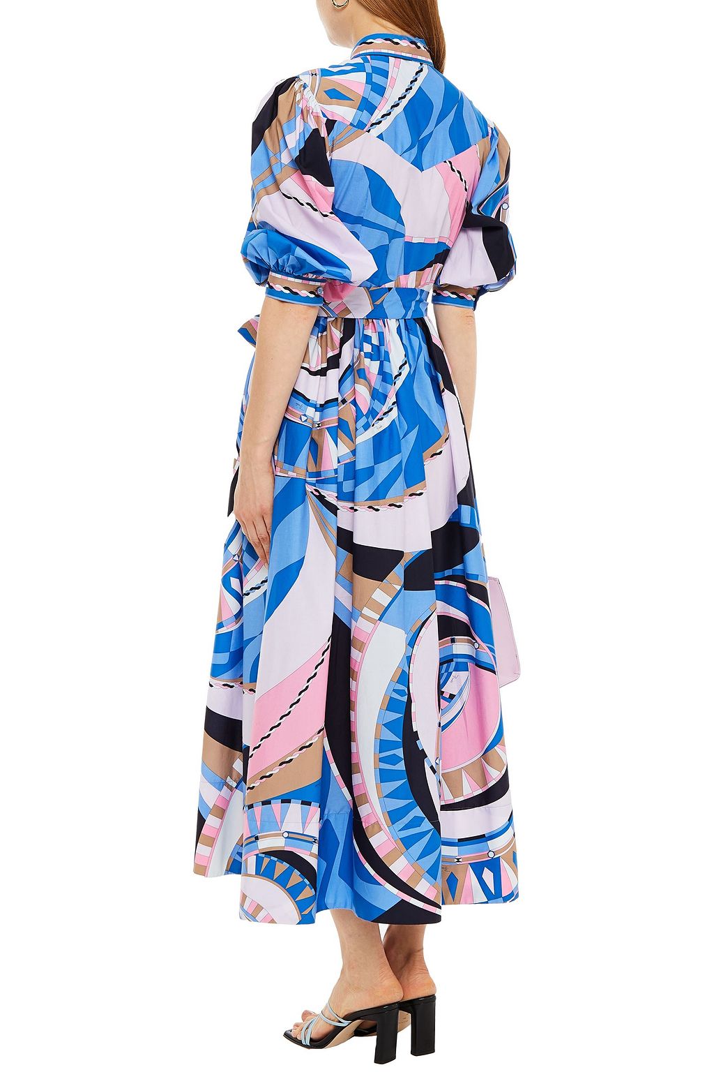 PUCCI فستان متوسط الطول بتصميم قميص من قماش البوبلين المصنوع من مزيج القطن مزين بطبعة ومزود بحزام