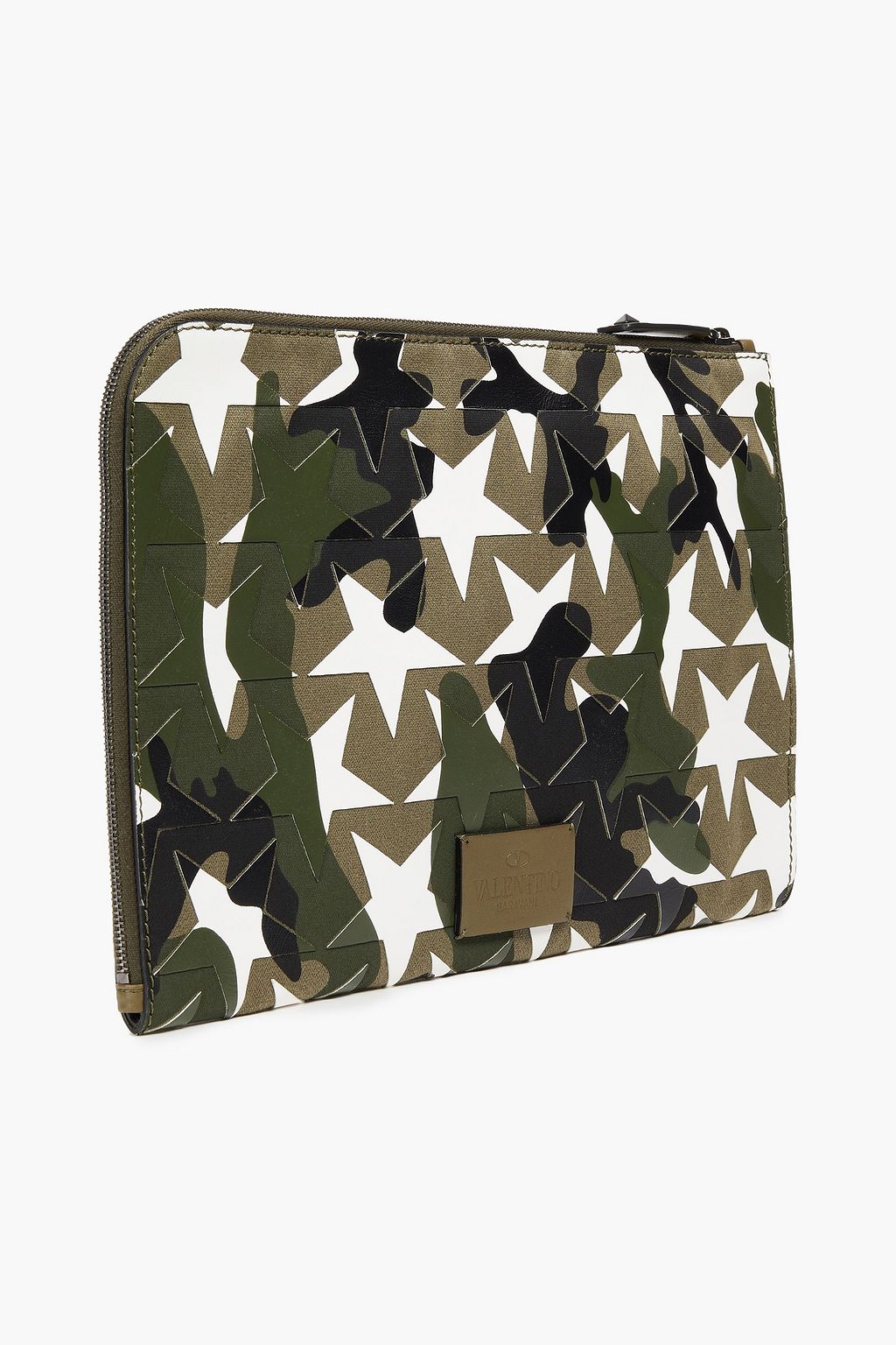 VALENTINO GARAVANI Dokumententasche aus Canvas und Leder mit Nieten und Print