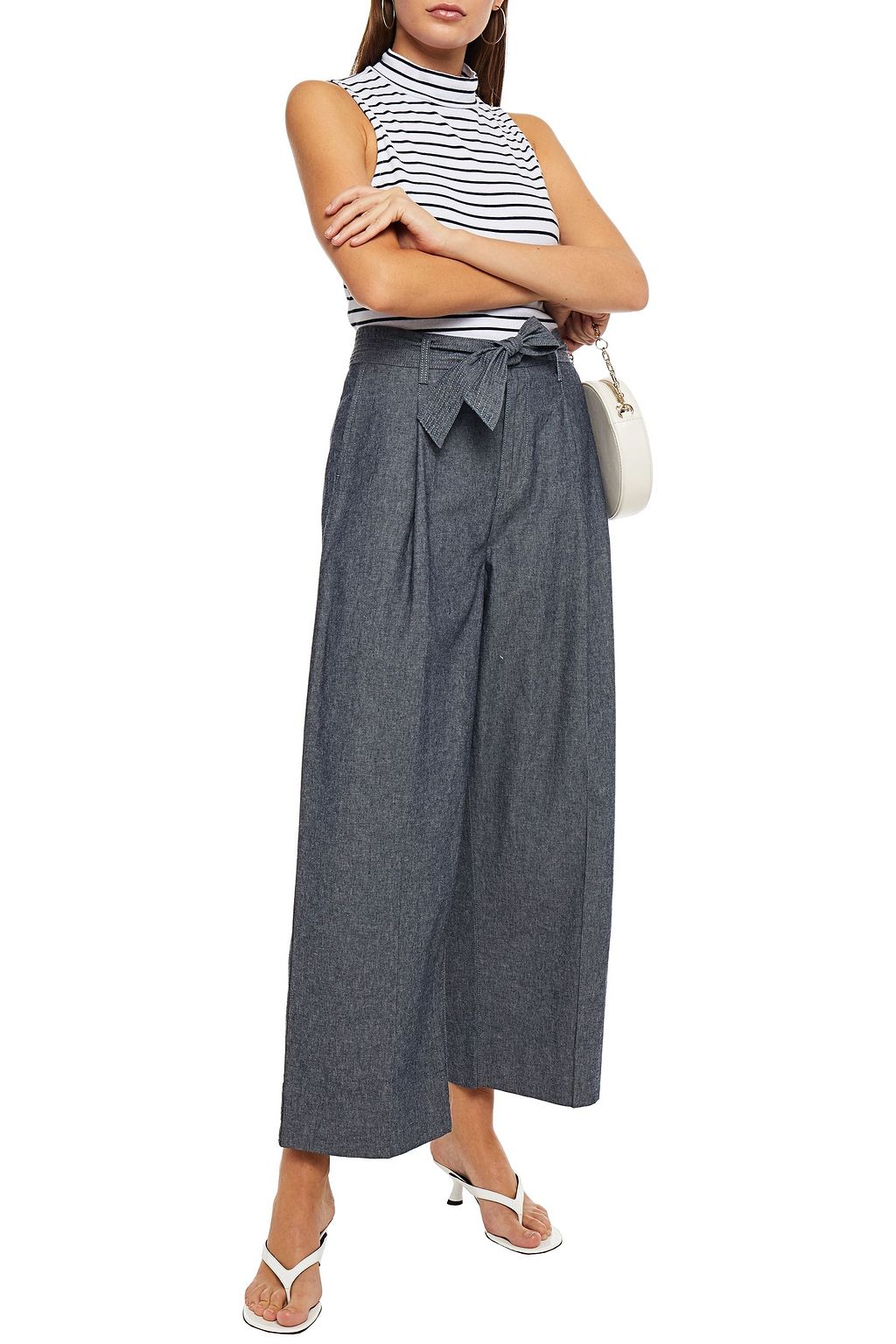J BRAND Belted cotton-chambray wide-leg pants