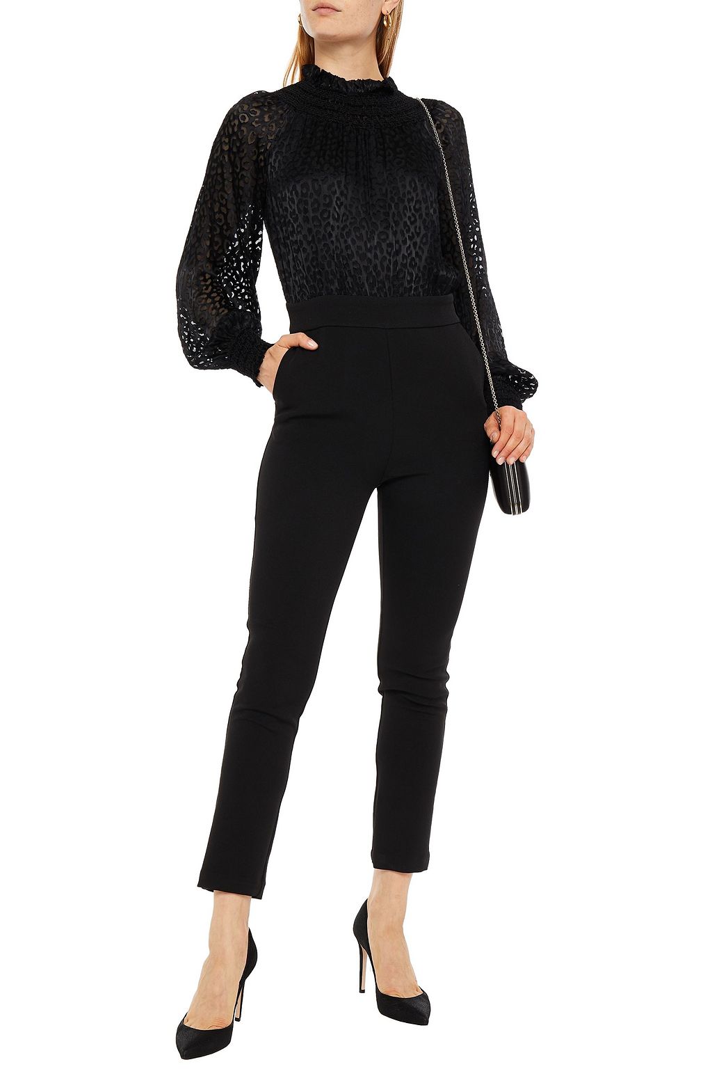 MICHAEL MICHAEL KORS レオパードプリントフィルクーペシフォンパネル クレープ ジャンプスーツ