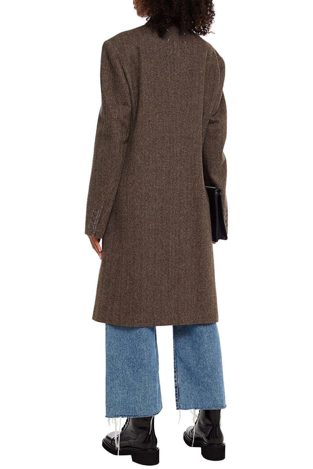 MAISON MARGIELA Mantel aus Fischgrätwoll-Tweed mit Samtbesatz