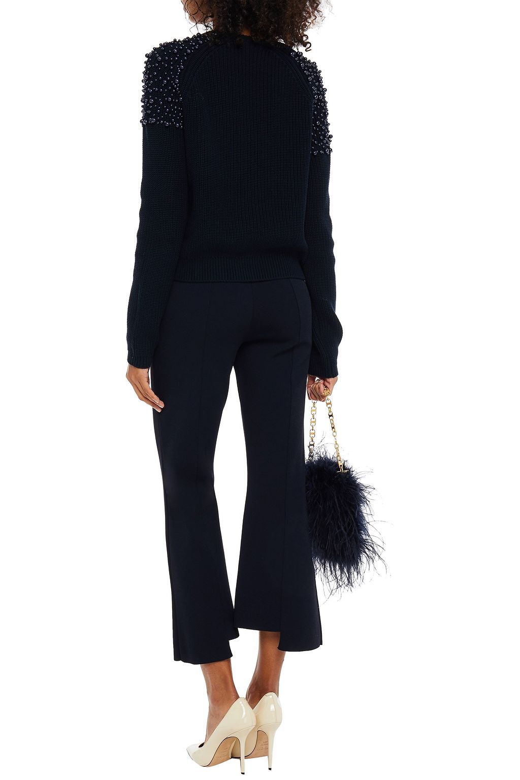 MICHELLE MASON Faux pearl-embellished ribbed cotton sweater