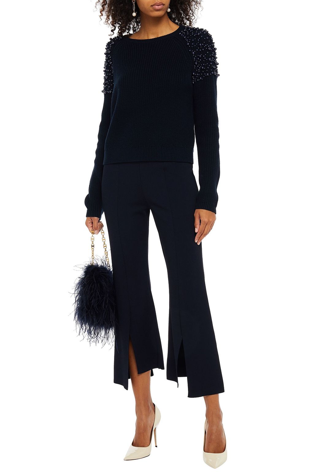 MICHELLE MASON Faux pearl-embellished ribbed cotton sweater