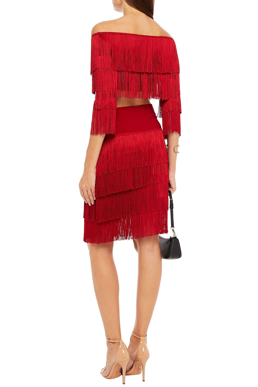 NORMA KAMALI Off-the-shoulder fringed jersey top