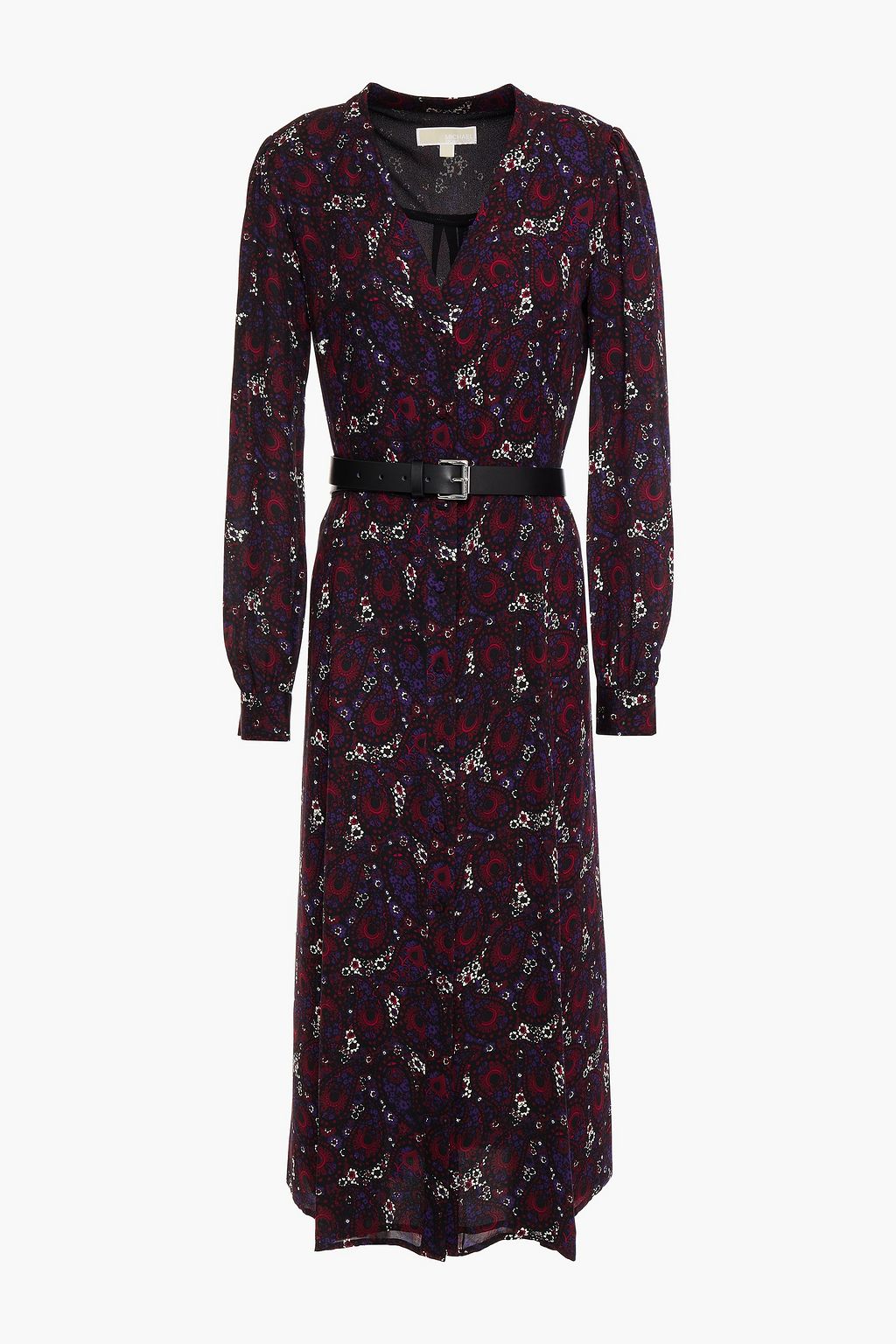 Plum Belted printed crepe midi dress ...