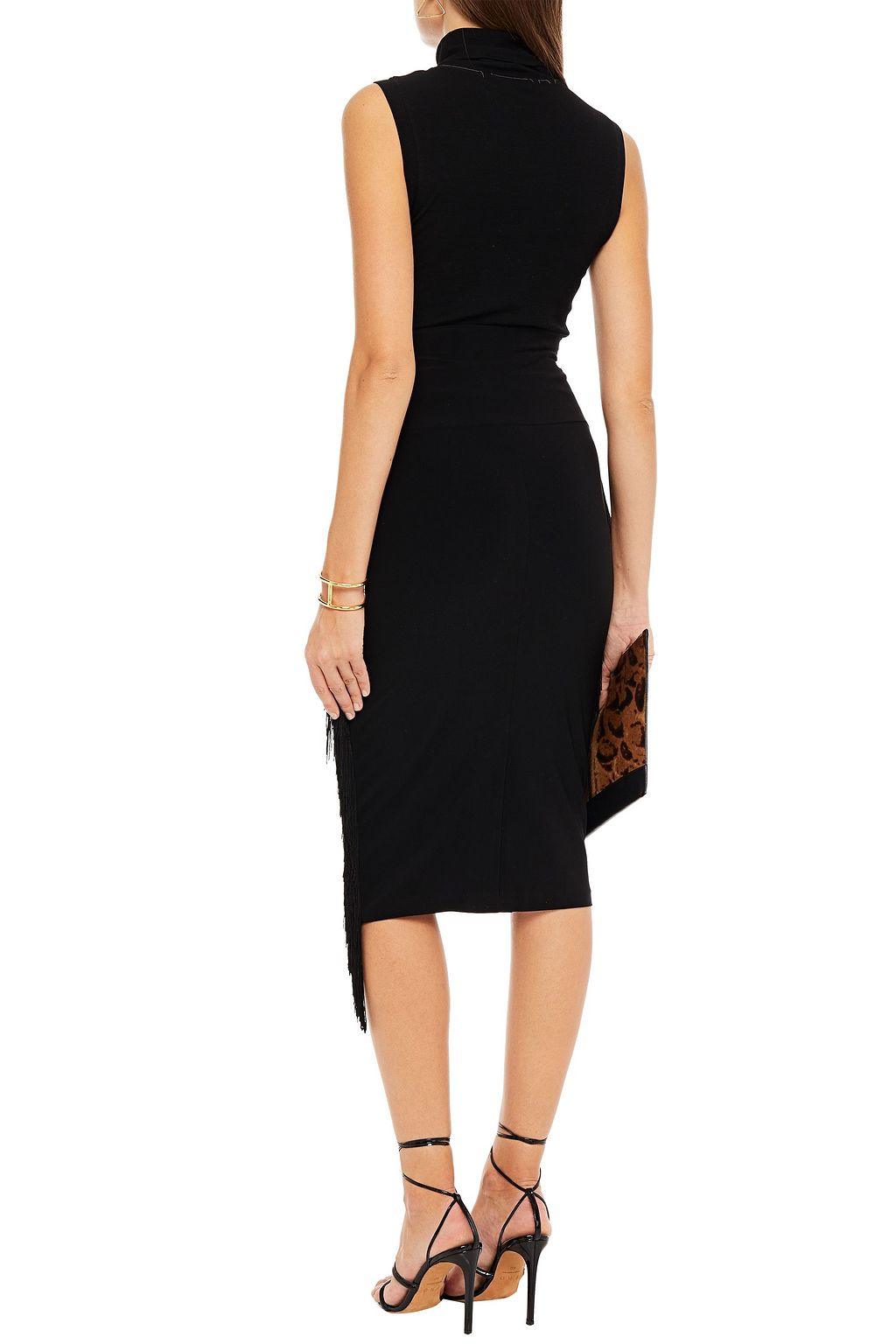 NORMA KAMALI Fringed stretch-jersey midi skirt
