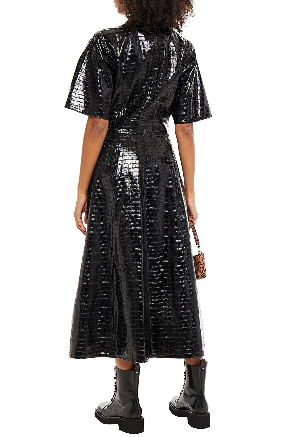 STAND STUDIO Nahara faux croc-effect leather midi shirt dress