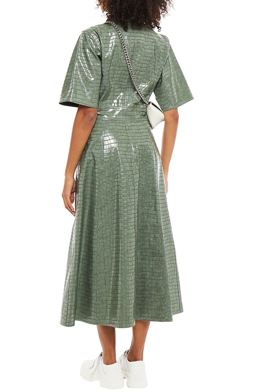 STAND STUDIO Nahara faux croc-effect leather midi shirt dress