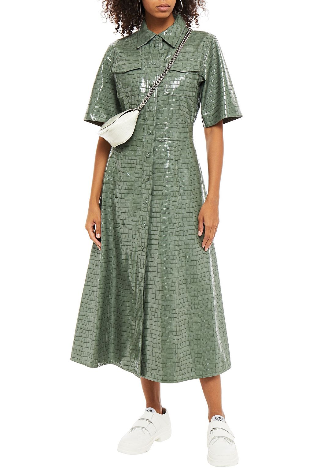STAND STUDIO Nahara faux croc-effect leather midi shirt dress