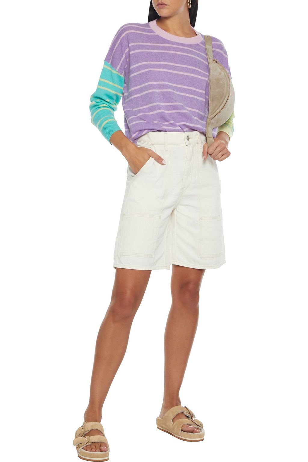 AUTUMN CASHMERE Boyfriend color-block striped cashmere sweater