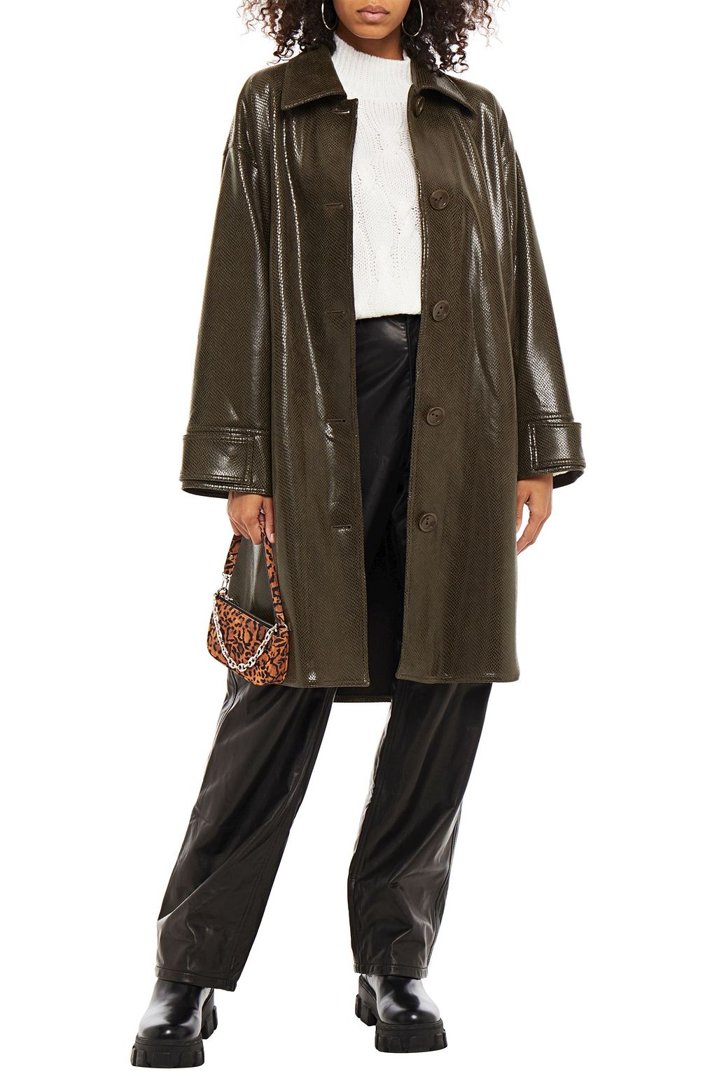 STAND STUDIO Kali oversized faux snake-effect leather coat