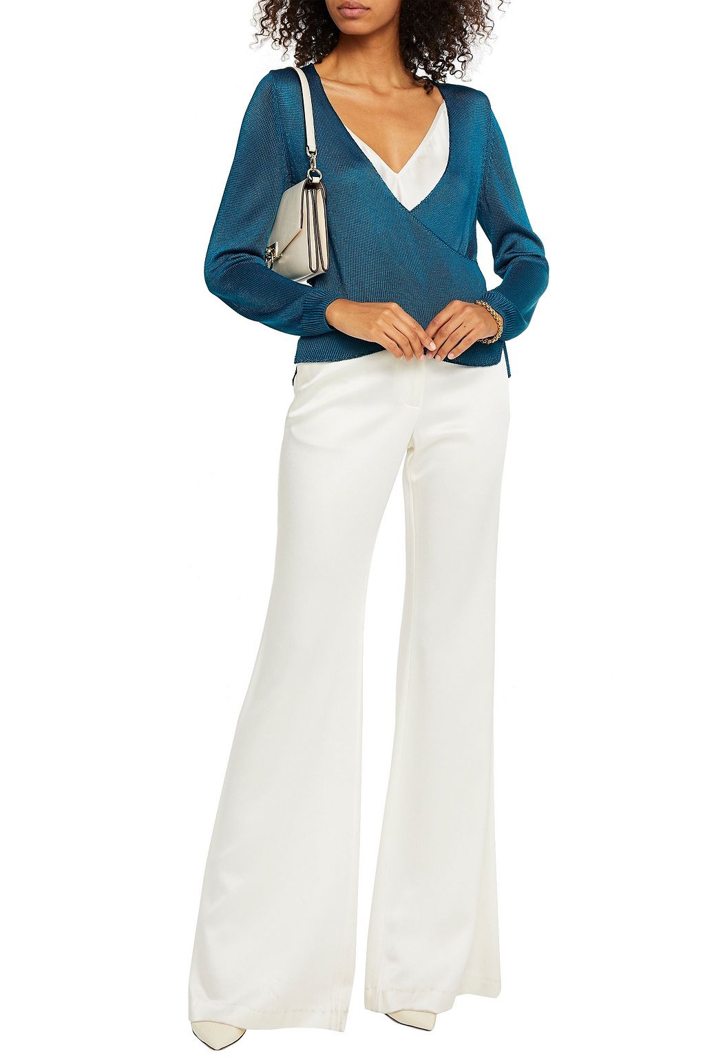 MICHELLE MASON Wrap-effect metallic knitted sweater