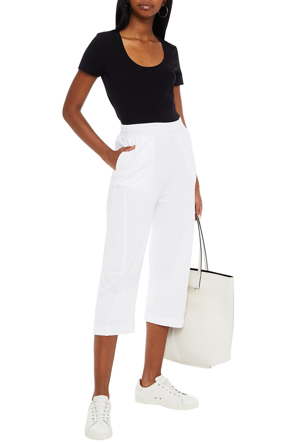 Stateside Cropped Jersey-paneled French Cotton-terry Track Trousers In White
