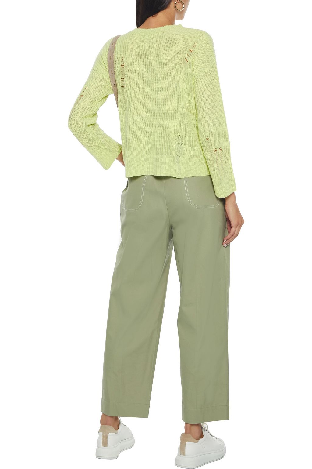 AUTUMN CASHMERE Distressed neon ribbed cashmere sweater