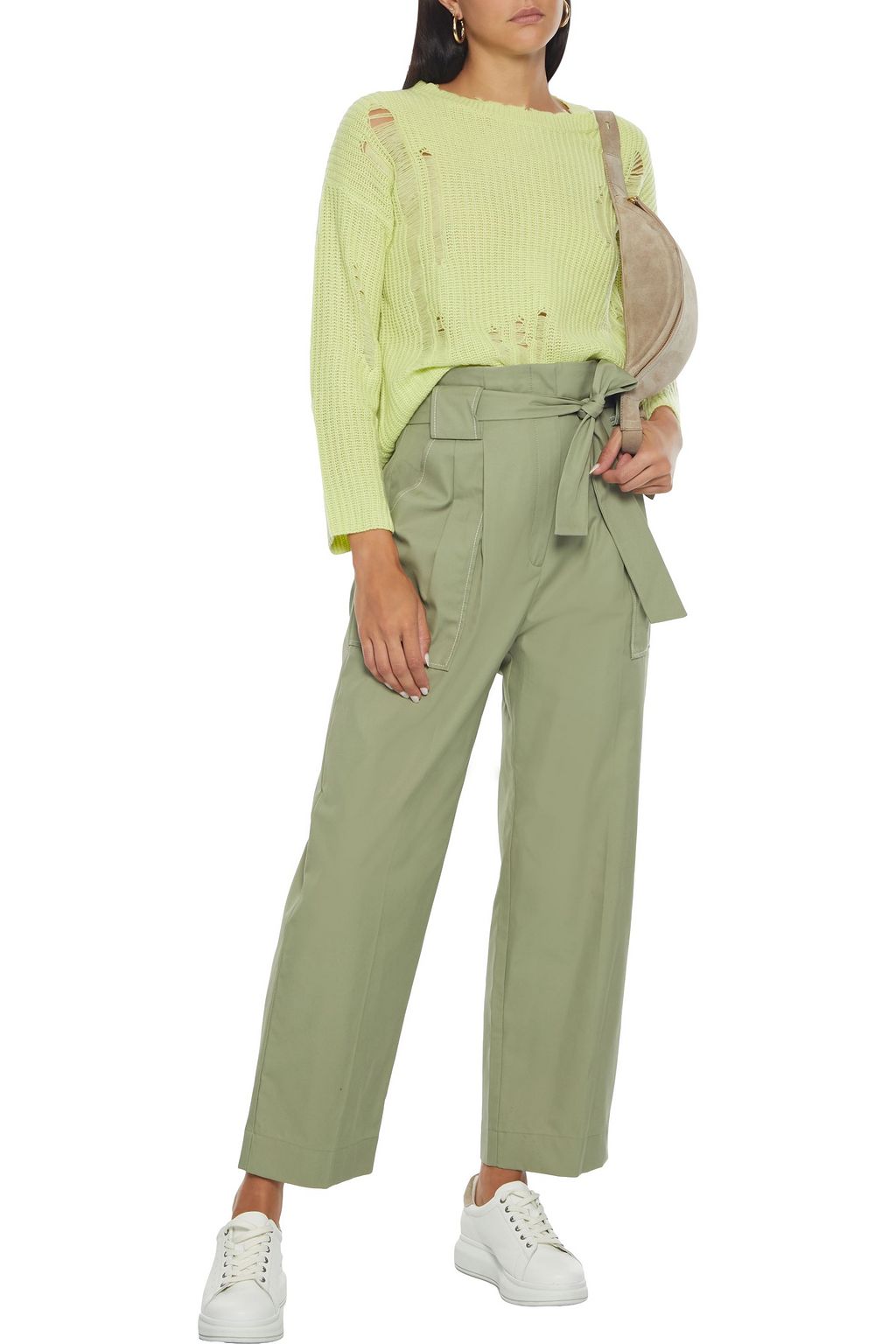 AUTUMN CASHMERE Distressed neon ribbed cashmere sweater