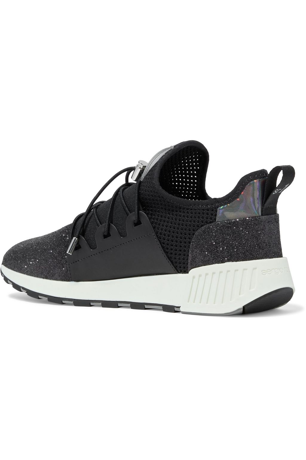 SERGIO ROSSI sr1 Running glittered canvas, mesh and leather slip-on sneakers