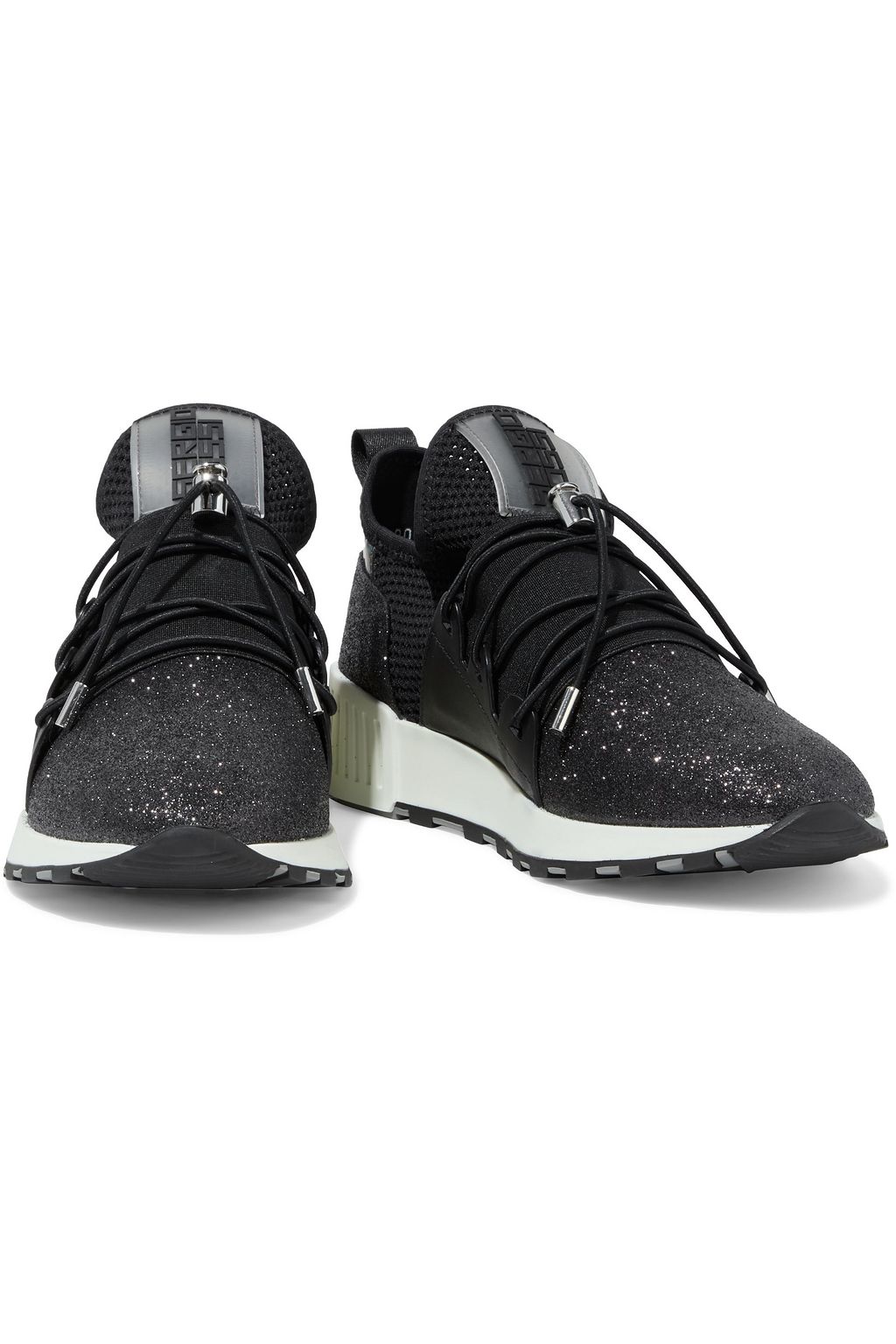SERGIO ROSSI sr1 Running glittered canvas, mesh and leather slip-on sneakers