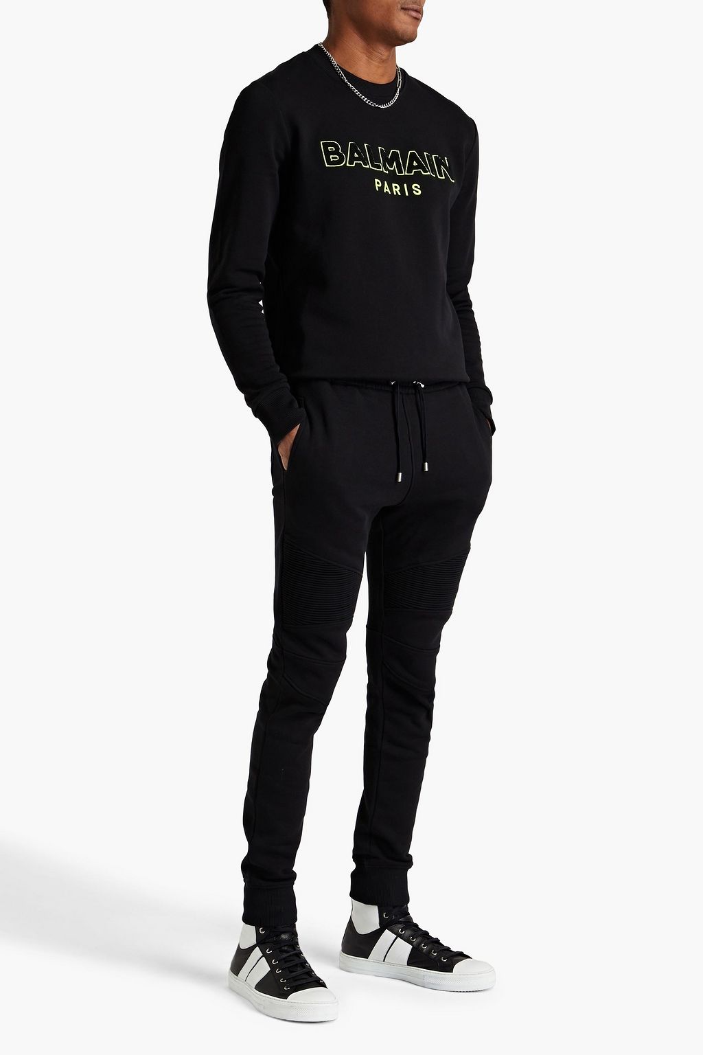 BALMAIN Pintucked cotton-fleece sweatpants