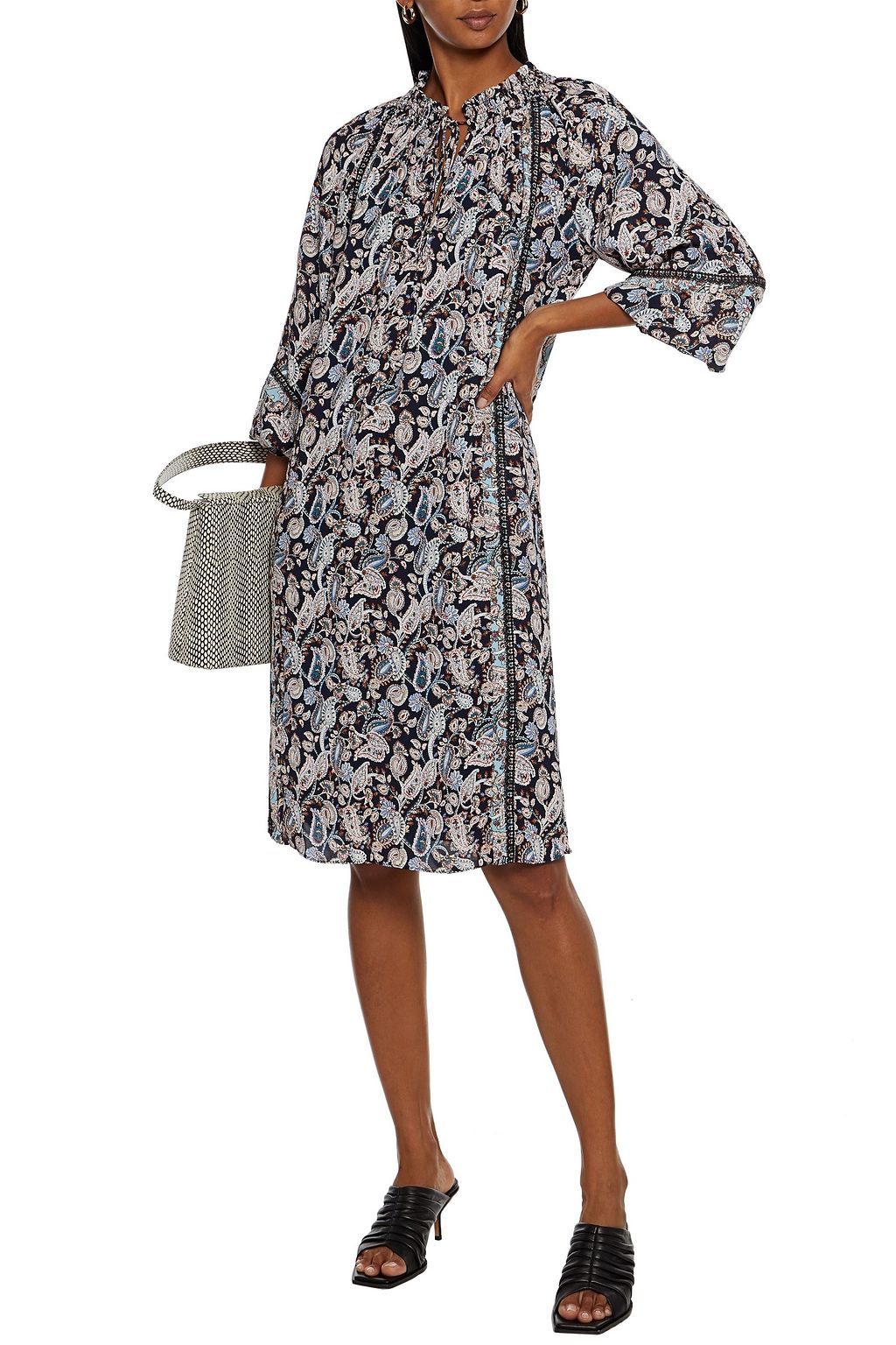 MIKAEL AGHAL Shirred printed crepe de chine dress