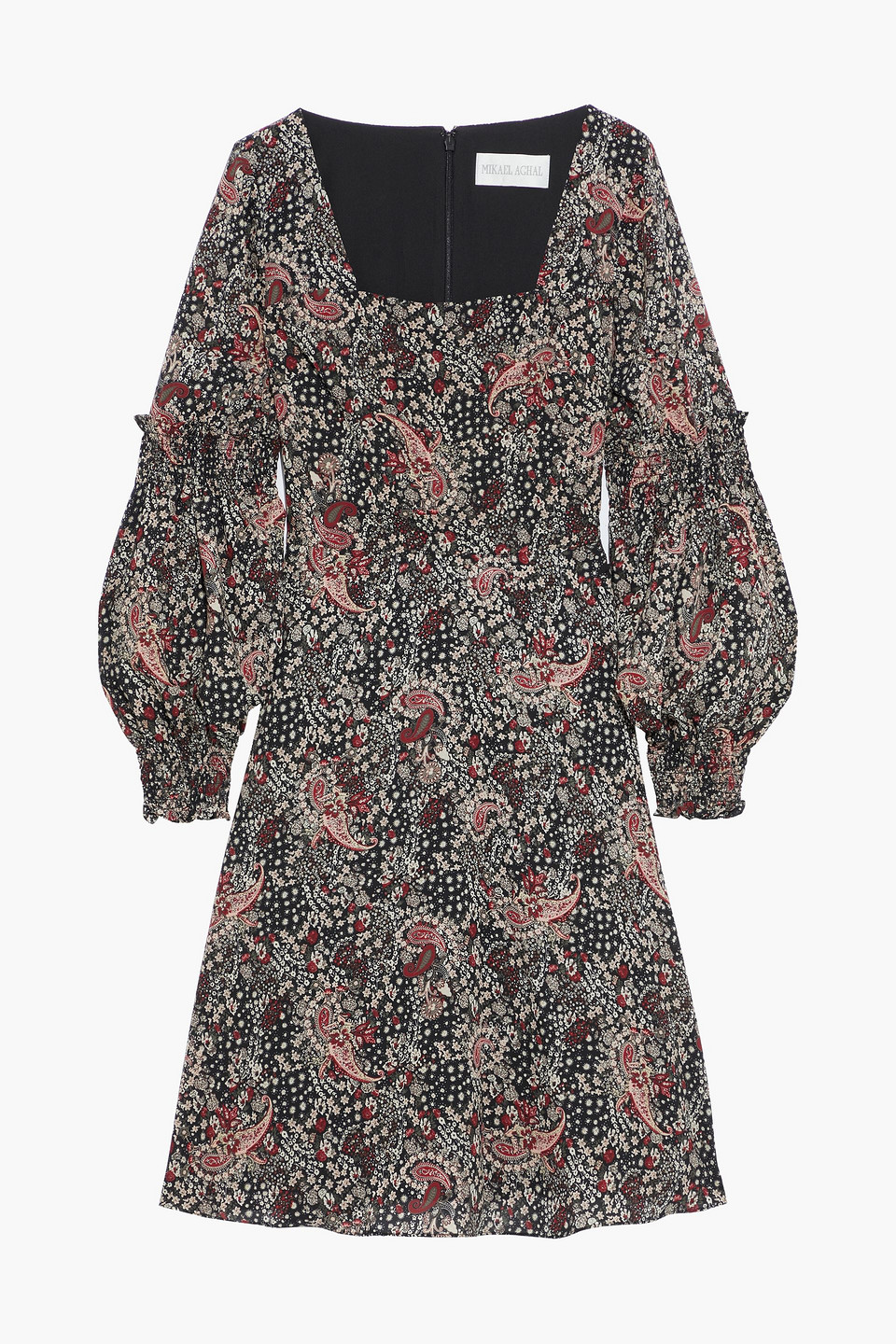 Mikael Aghal Shirred printed crepe de chine dress