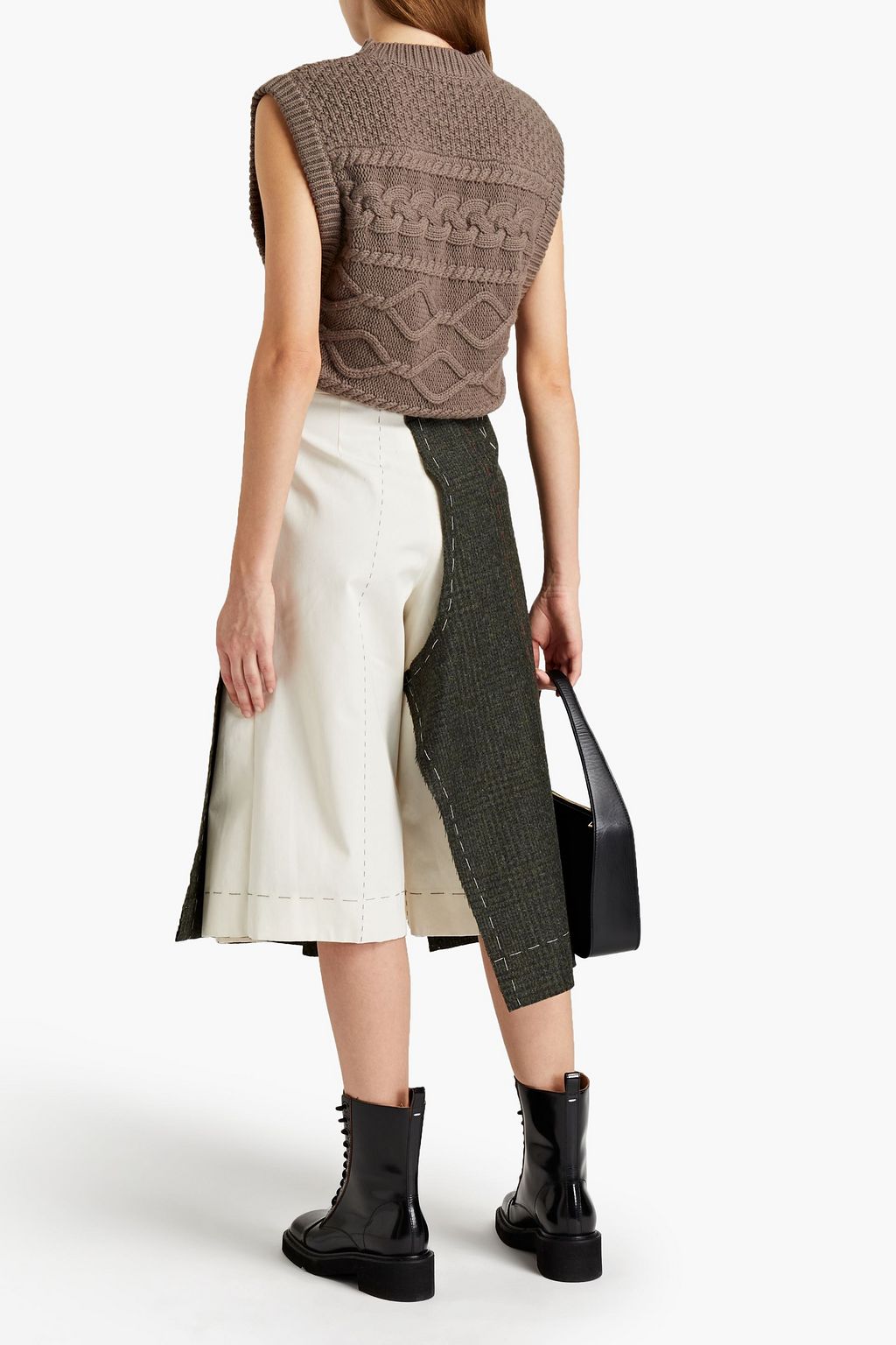 MAISON MARGIELA Twill-paneled layered distressed checked wool culottes