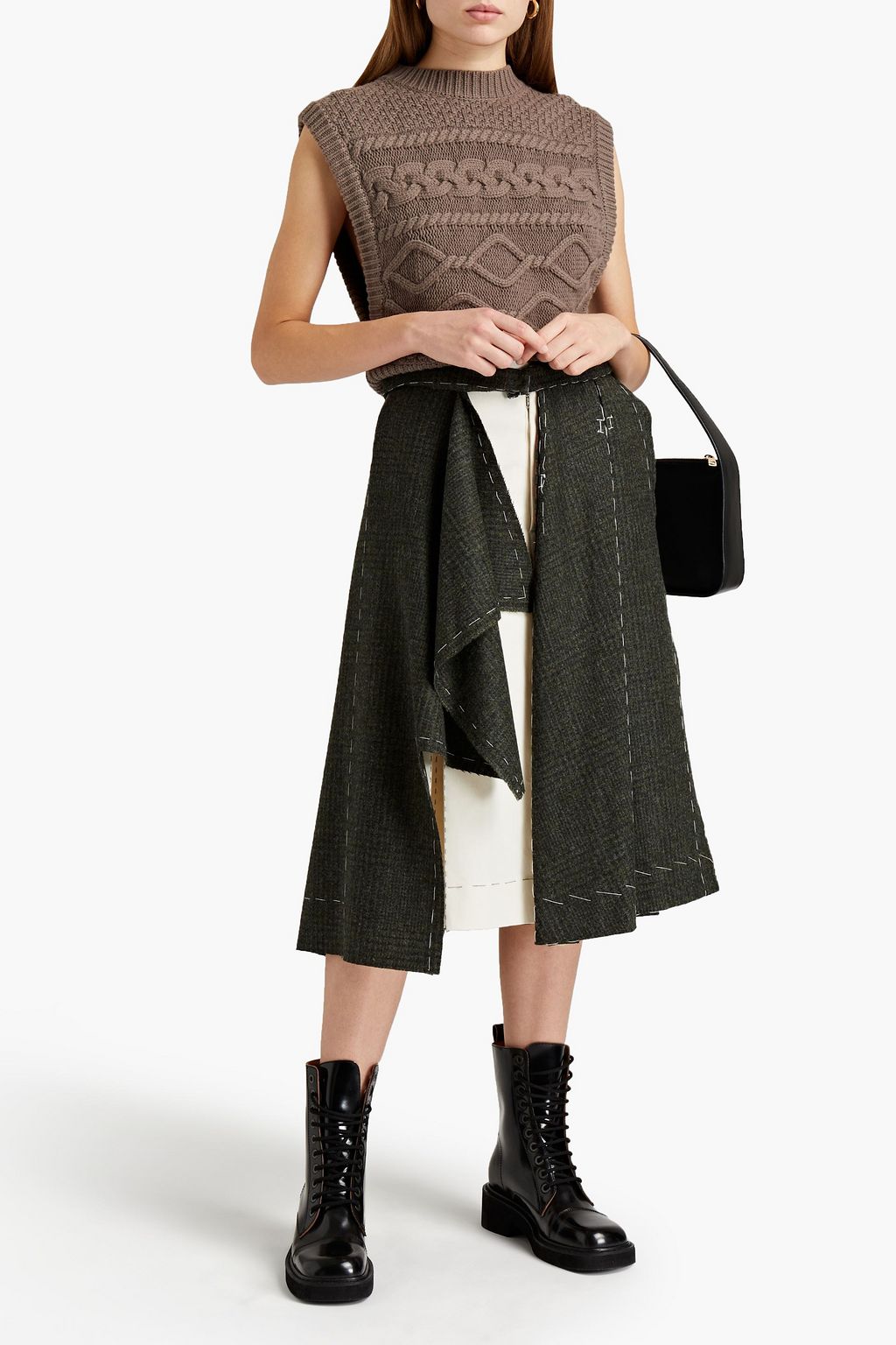MAISON MARGIELA Twill-paneled layered distressed checked wool culottes