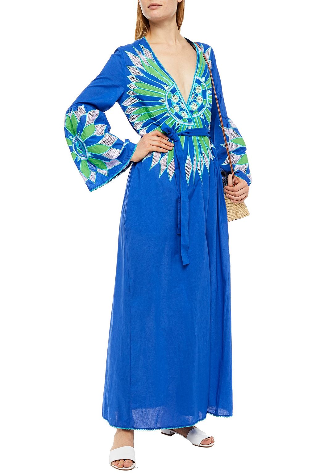 PUCCI Embroidered gathered woven maxi wrap dress